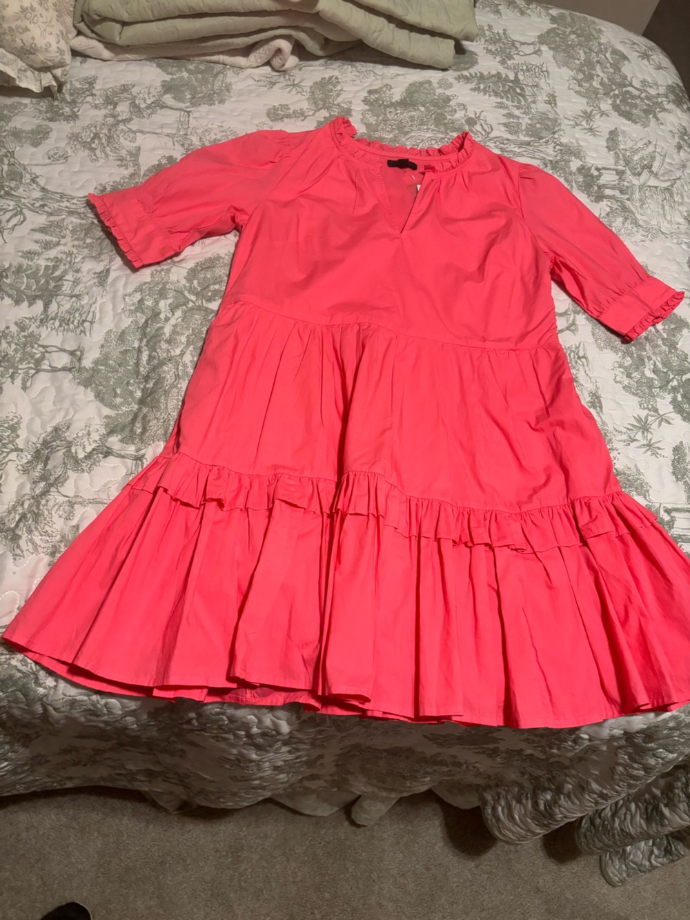 NWT J. Crew sz Medium Petite PM Pink Tiered Popover Dress poplin ruffles barbie - Picture 6 of 15